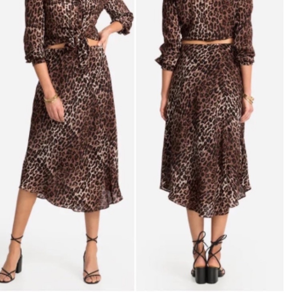 JOHNNY WAS silk leopard print midi skirt S nwt